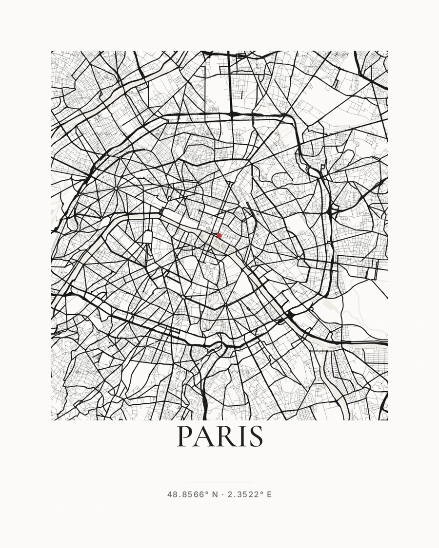 Paris city map poster in the Gallery style