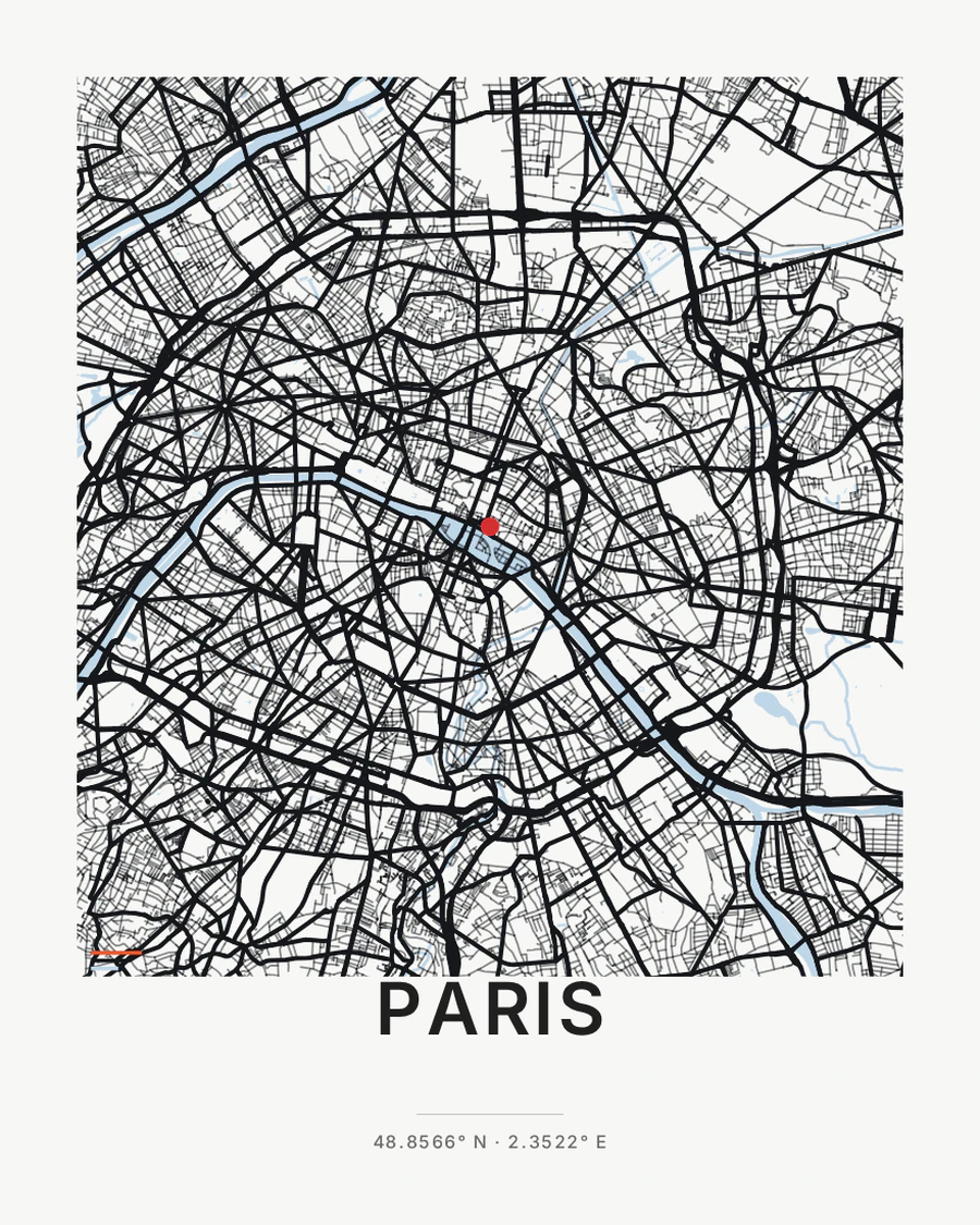 Paris city map poster in the Metro style