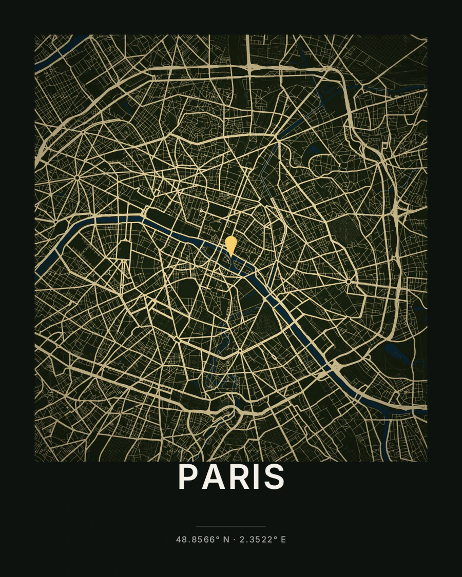 Paris city map poster in the Satellite Art style