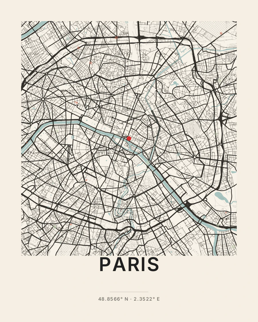 Paris city map poster in the Terrazzo style