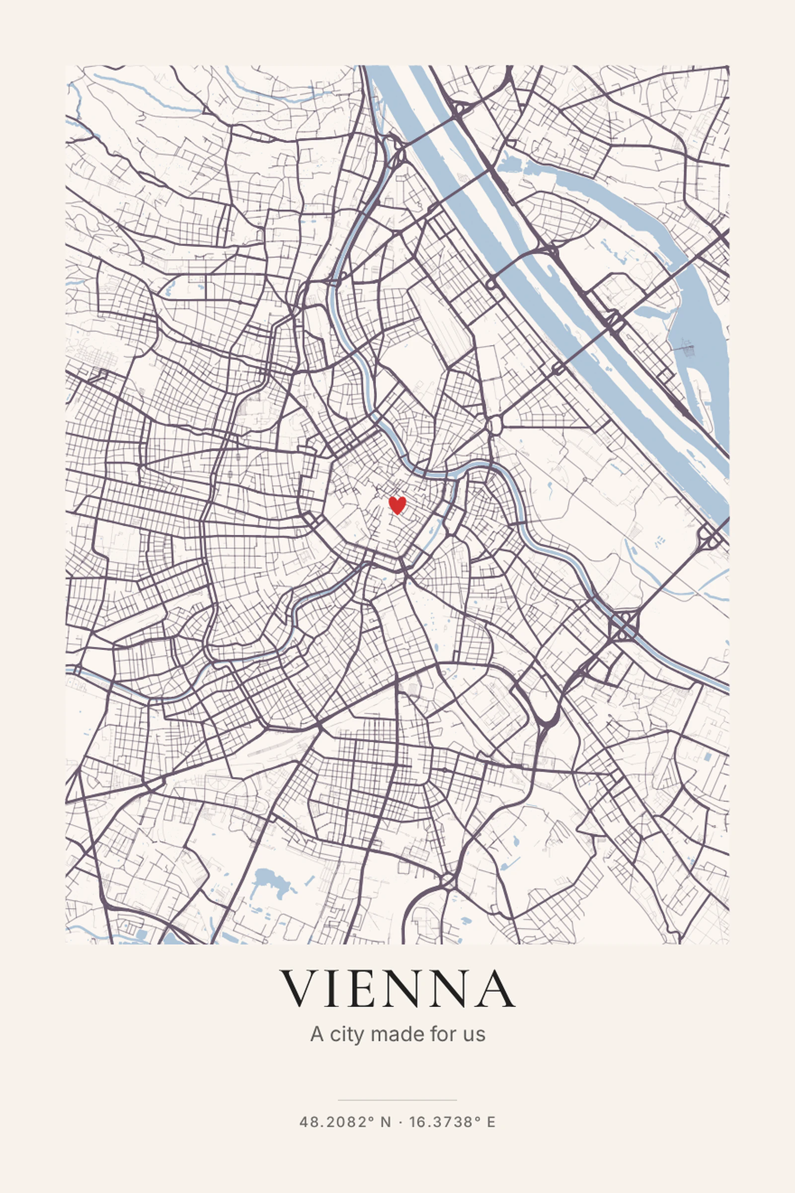 Vienna city map poster — Soft pastel tones with elegant urban detail.