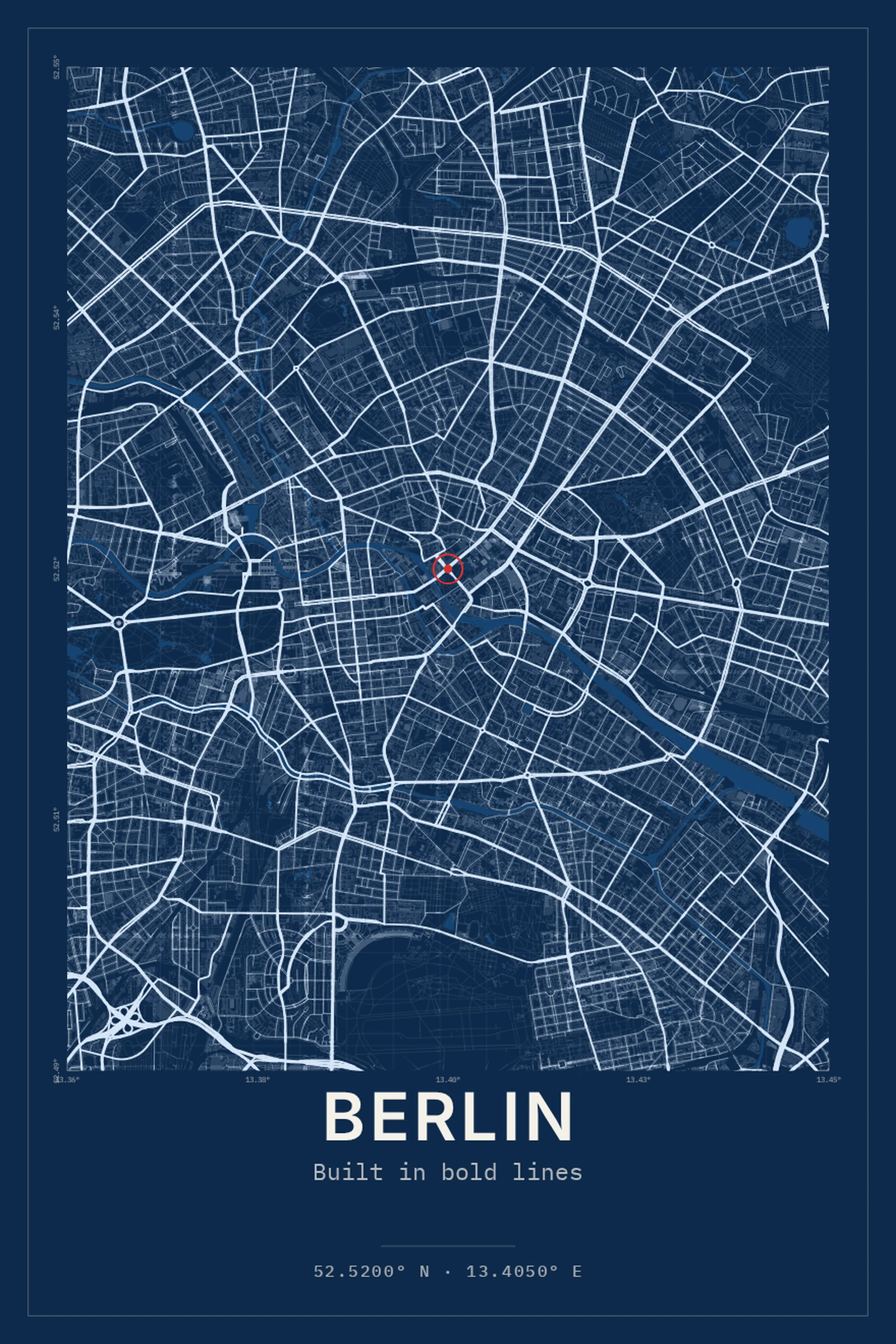 Berlin city map poster — Drafting-blue city plan with crisp technical lines.
