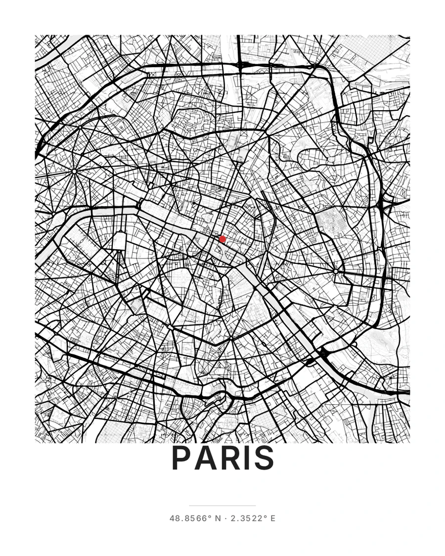Paris city map poster in the Monochrome style