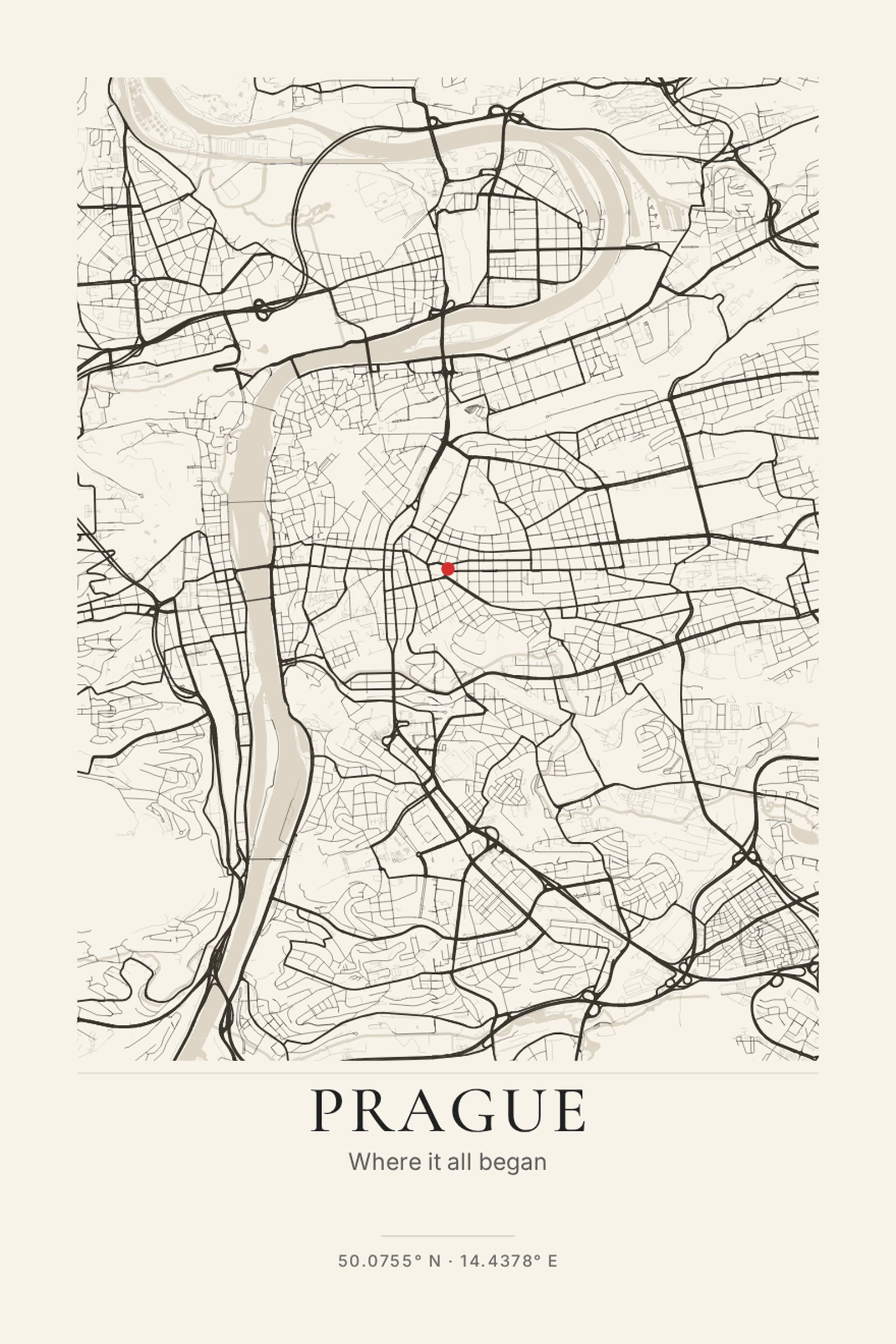 Prague city map poster — A nostalgic keepsake palette for treasured places.