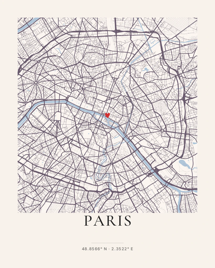 Paris city map poster in the Pastel City style