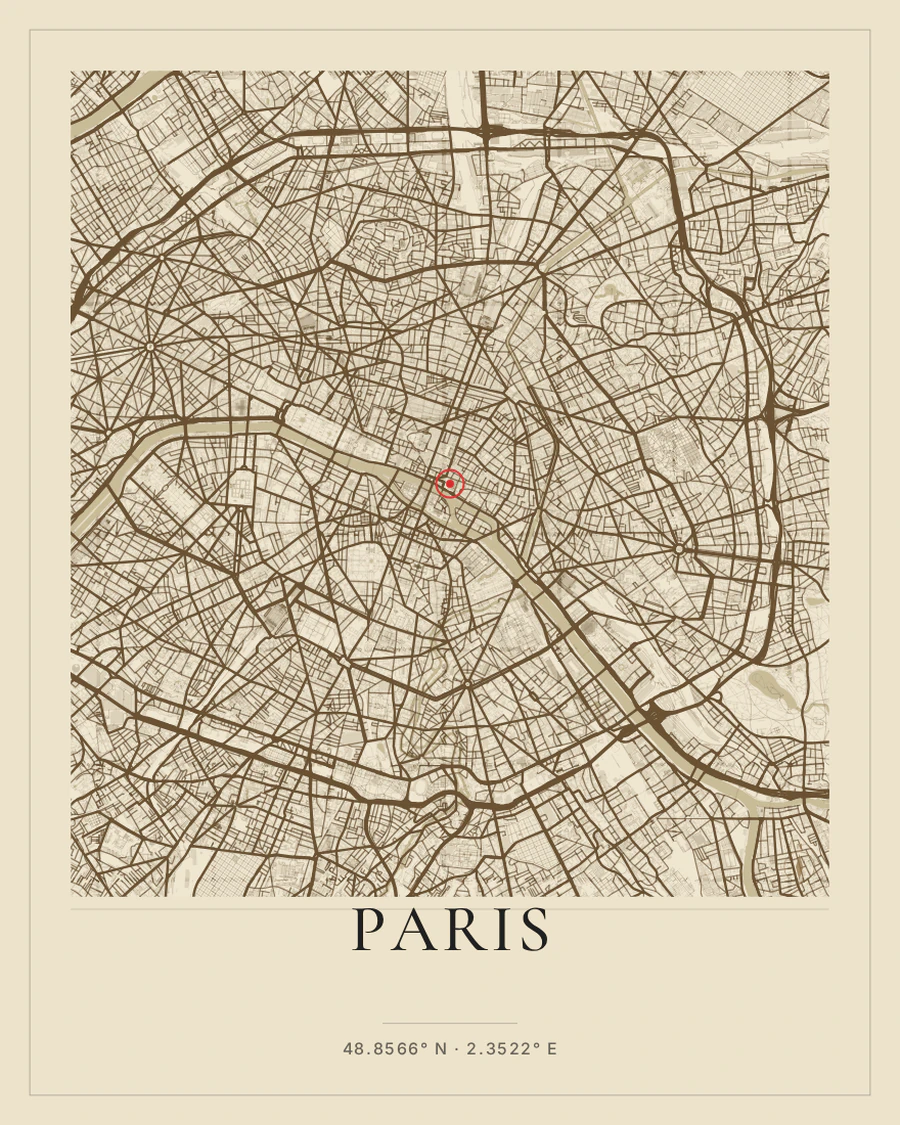 Paris city map poster in the Vintage Cartography style