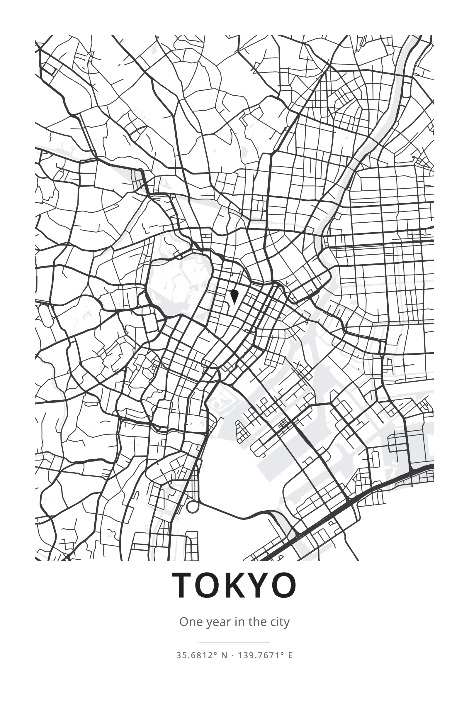 Tokyo city map poster — Modern minimal lines, almost no noise.